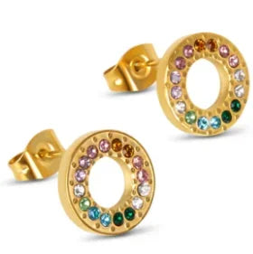 Shiny Zircon Hoop Earrings for Women Trendy Golden Stainless Steel Circle Earring Jewelry Pendientes - D51