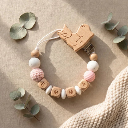 Personalized Pacifier Clip Custom Name Silicone Wooden Beads Baby Teether Chain Soother Holder BPA Free Newborn Baby Shower G