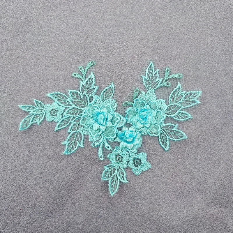 Lace Applique Sew on Patch Fabric 1Pair Embroidery Flower Exquisite Trim Patches Crafts Stickers Bag Gown Decoration