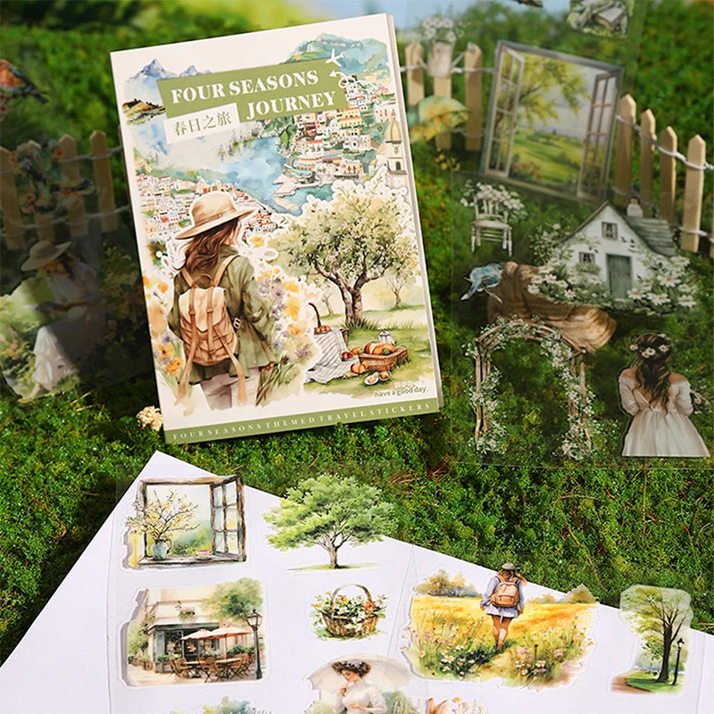 20 Sheets PET Die cut Stickers book Four Seasons Scenery Decorative handmade Scrapbooking Material Diary Album Craft Supplies