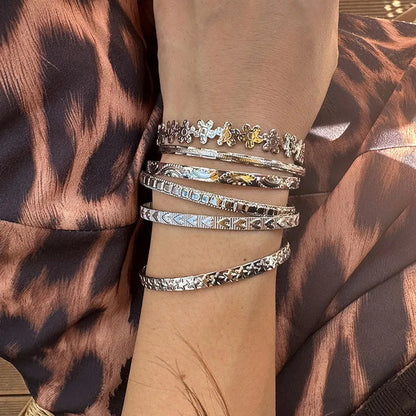 Vintage Punk Bracelets Set for Women Twist Texture Bangles Gold Silver Color Jewelry Statement Streetwear Goth - 6