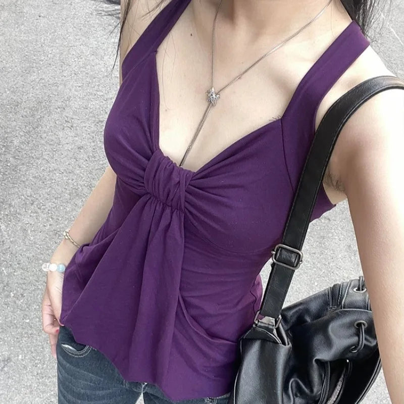 Red Black Stripe Halter Top for Women Sexy Hollow Out Backless Sleeveless Waist Cinched Camisole Summer Vintage Cosplay Costu