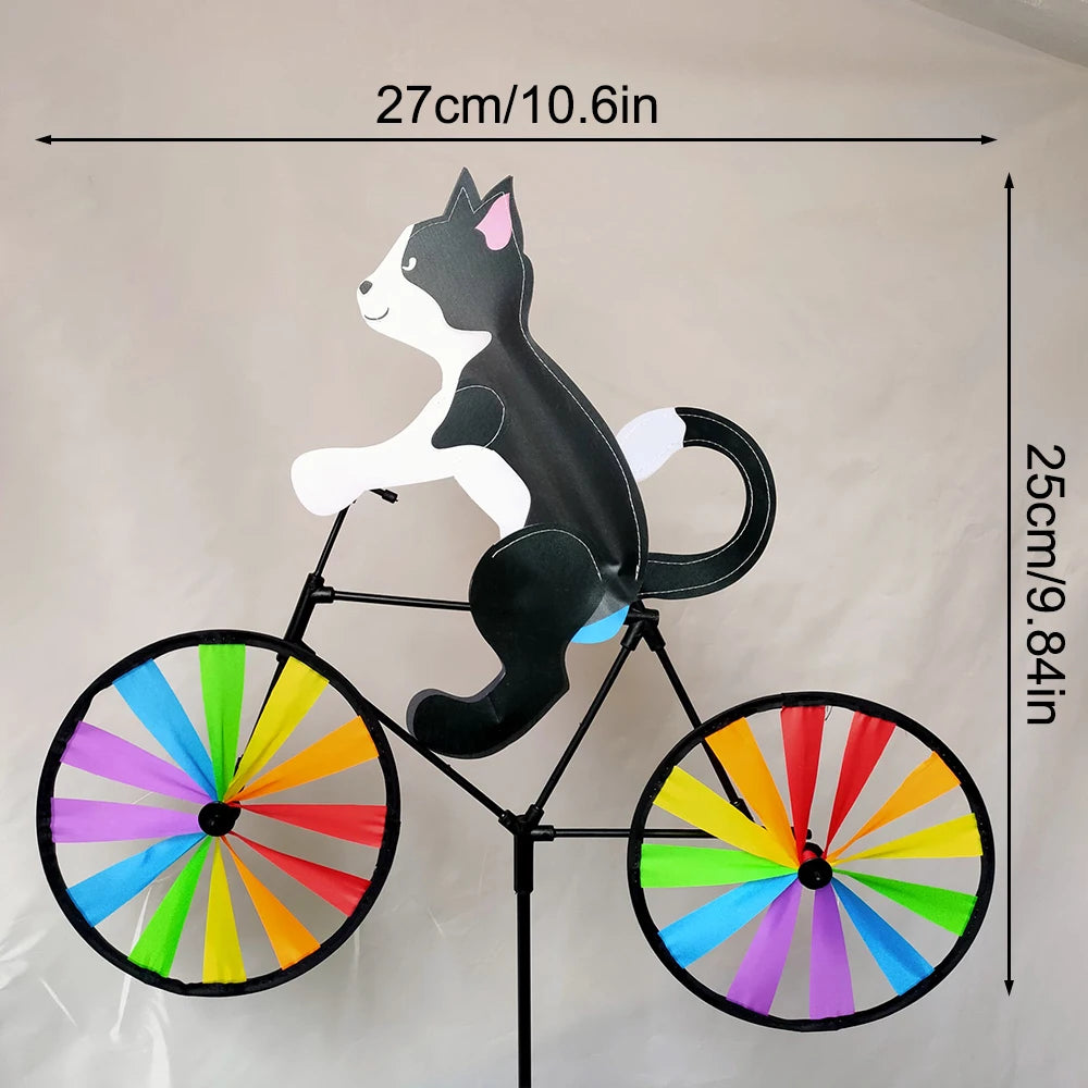 Animal Riding Three-dimensional Cartoon Modelling Windmill Creative Bicycle Wind Spinners Standing Pole Garden Yard Decoratio