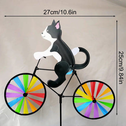 Animal Riding Three-dimensional Cartoon Modelling Windmill Creative Bicycle Wind Spinners Standing Pole Garden Yard Decoratio