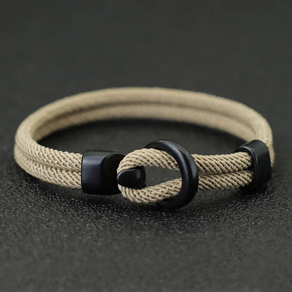 Fashion Rope Bracelet Men Double Layer Outdoor Camping Braclet Homme Accessories Survival Paracord Braslet Gift For Him - kha