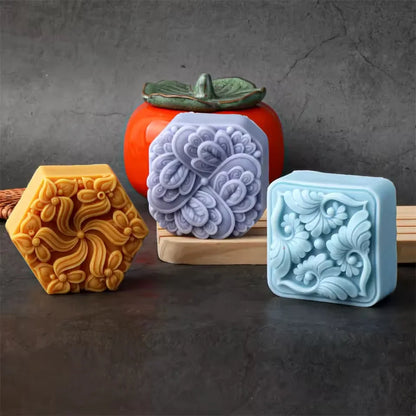 Vintage Embossed Flower Silicone Soap Mold Square Round Hexagon Mould Handmade Soap Candle Epoxy Resin Kit Soap Casting Suppl
