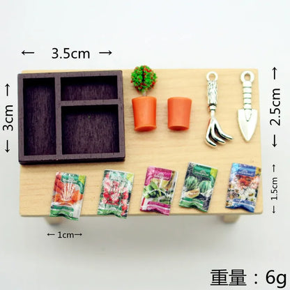 Dollhouse Gardening Wooden Box Shovel Potted Plant Seeds Mini Model Garden Scene Accessories