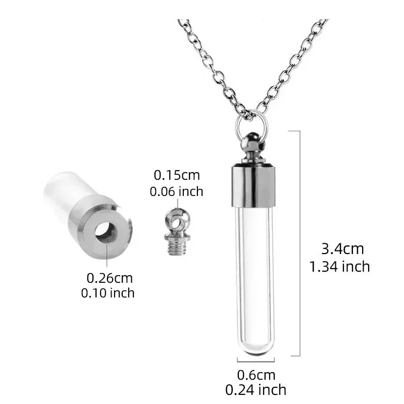 Stainless Steel Glass Cremation Cylinder Tube Urn Pendant Memorial Necklace Ashes Holder Keepsake Cremation Jewelry - Silver