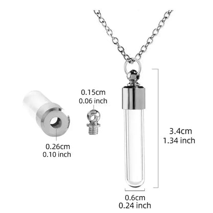 Stainless Steel Glass Cremation Cylinder Tube Urn Pendant Memorial Necklace Ashes Holder Keepsake Cremation Jewelry - Silver