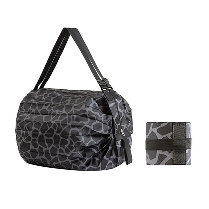 Foldable Storage Bag With Handle Portable Travel Camouflage Handbags Large Capacity Shopping Bag - Black