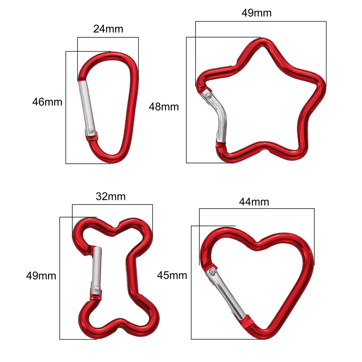 1 Pc Carabiner Rock Aluminum Mountain Buckle Star/Heart/D/Bone Shape Locking Clasp Keychain Multifunction Tools Jewelry Findi