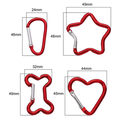 1 Pc Carabiner Rock Aluminum Mountain Buckle Star/Heart/D/Bone Shape Locking Clasp Keychain Multifunction Tools Jewelry Findi