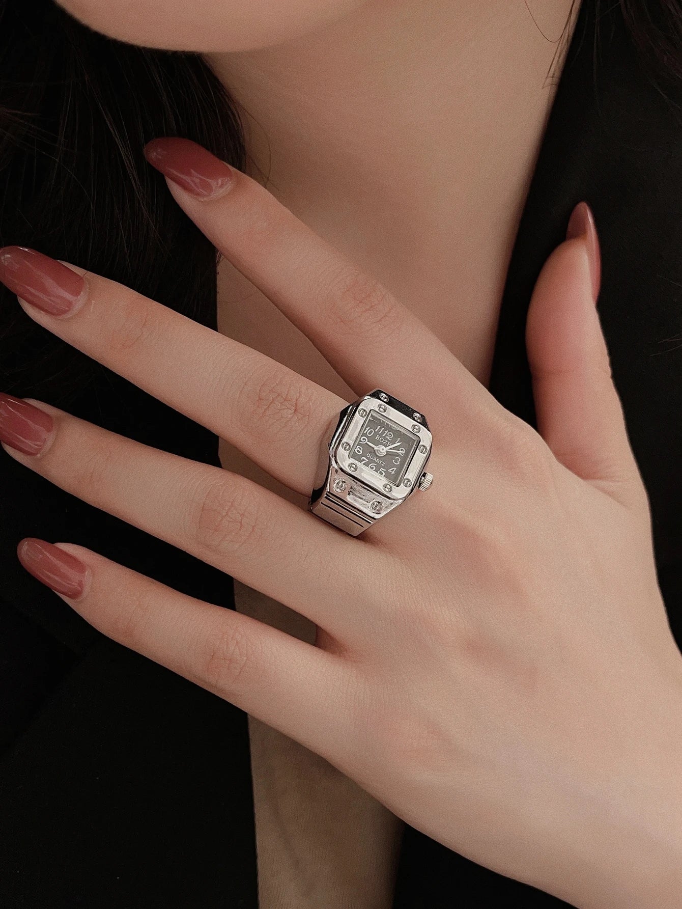 Mini Vintage Finger Ring Watch Round Creative Quartz Watches Fashion Couple Watches Accessories - GRAY