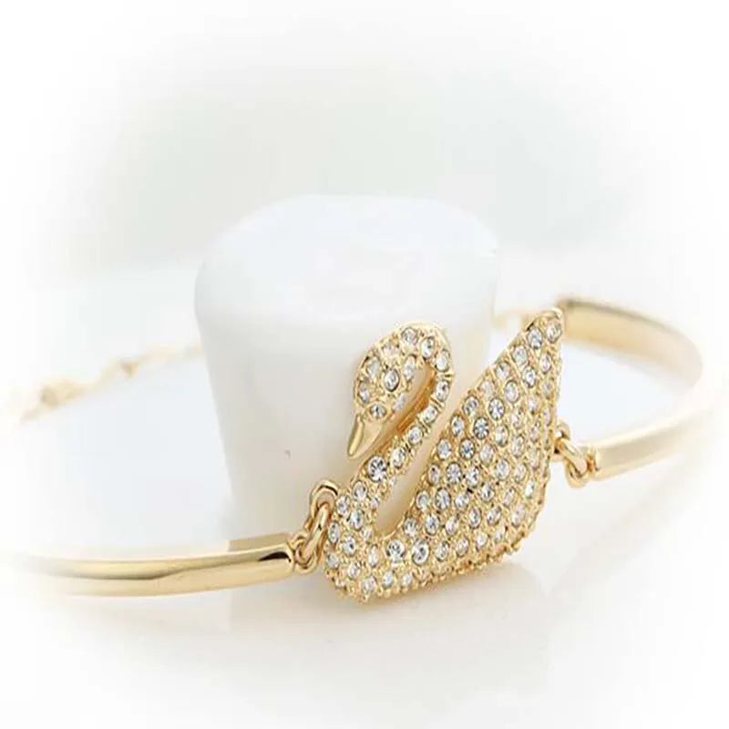 Luxury Zircon Charm Bracelet Jewelry Accessories for Women's Party Gifts Fashion Gold Rose Gold Swan Bangle - Gold