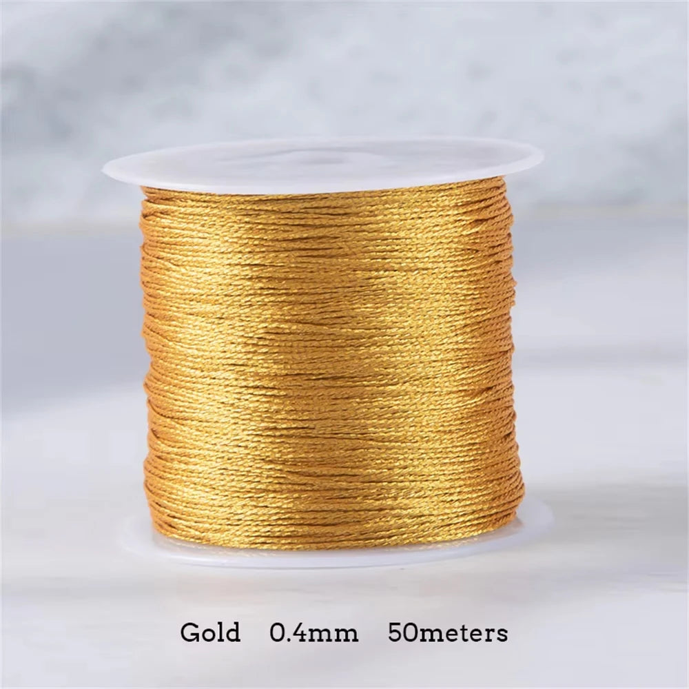 Gold/Silver Thread Macrame Cord Rope Bracelet Necklace Braided String For DIY Tassel Beading Shamballa String Supplies - 0.4m