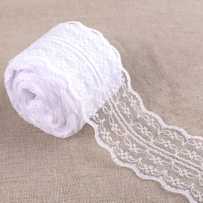10m 4.5cm Non-Stretch Lace Ribbon White Embroidered Net Trim Fabric For DIY Craft Party Decoration Gift Wrapping Sewing Suppl
