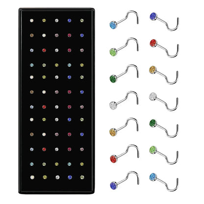 Fashion Crystal Stainless Steel Nose Stud Piercing for Women Hypoallergenic 1.8mm Nose Ring Straight/L/Screw Shaped Body Jewe