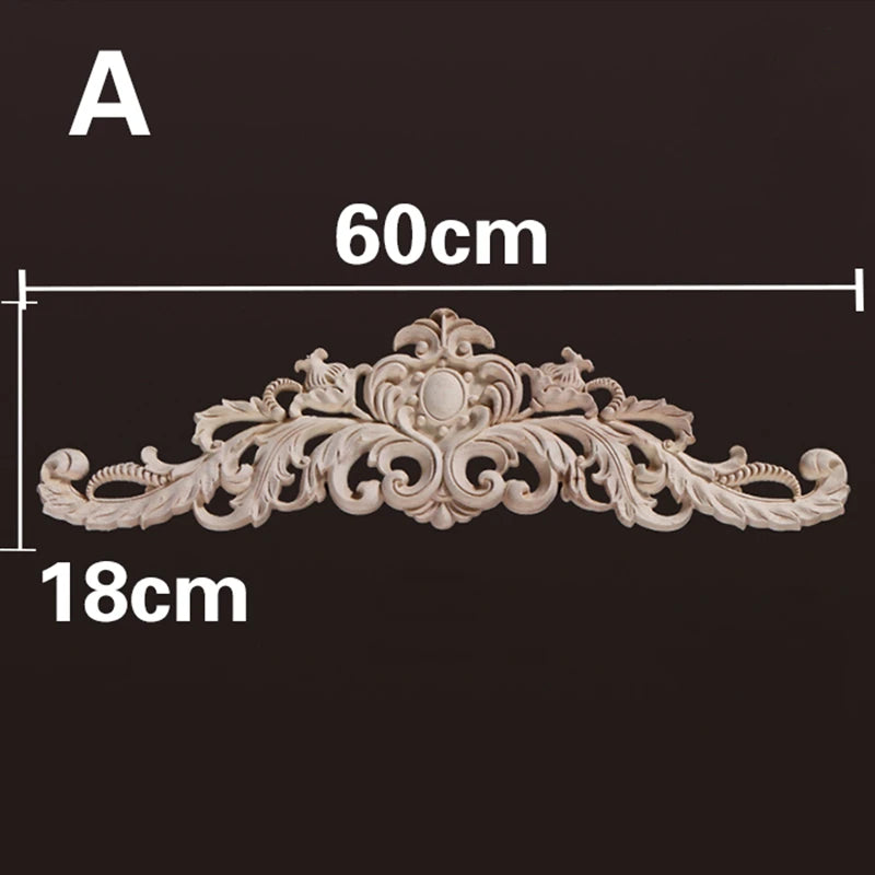 Wood Appliques and Onlays Natural Furniture Wall Door Woodcarving Decorative Long Flower Wooden Figurines Crafts Corner Frame