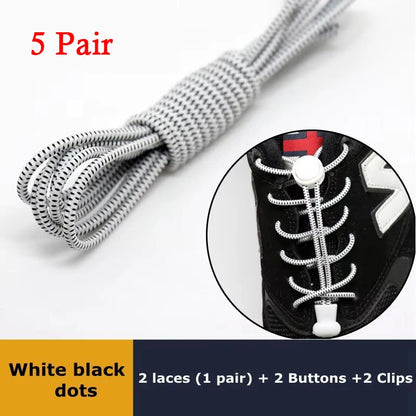 1Pair Shoelaces for Sneaker Elastic No Tie Shoe Laces Stretching Lock Lazy Laces Quick Rubber Shoelace Round Shoestrings - Wh