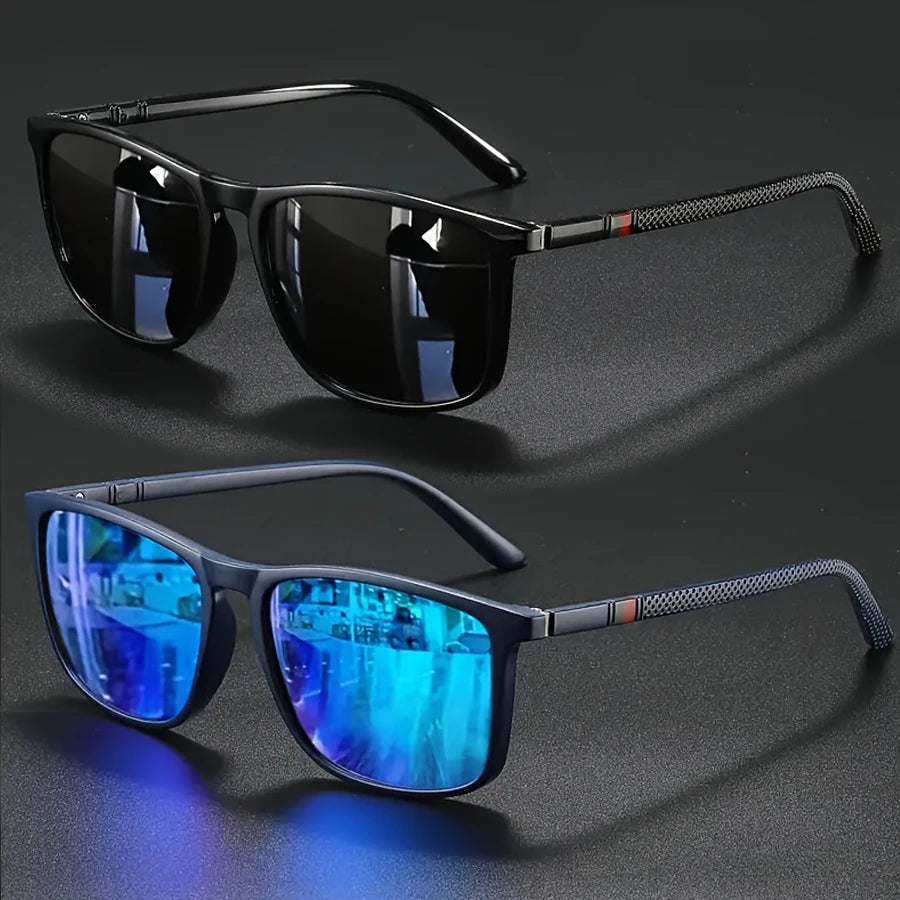 2/3pcs Luxury Square Vintage Cycling Sunglasses Men Women Fashion Travel Driving Fishing Sun Glasses Male Eyewear UV400 - Blu