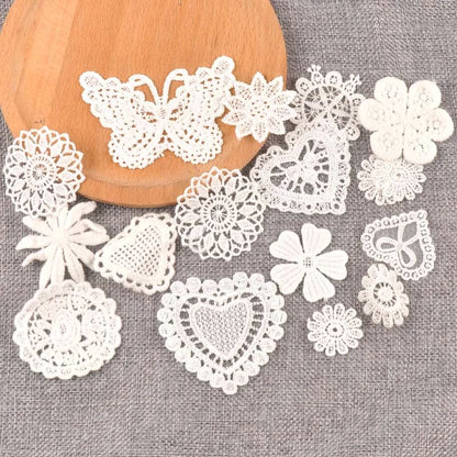 Flower White Lace Applique Mesh Trim For Sew On Guipure Fabric Wedding Supplies Home Decoration - random mix 20pcs