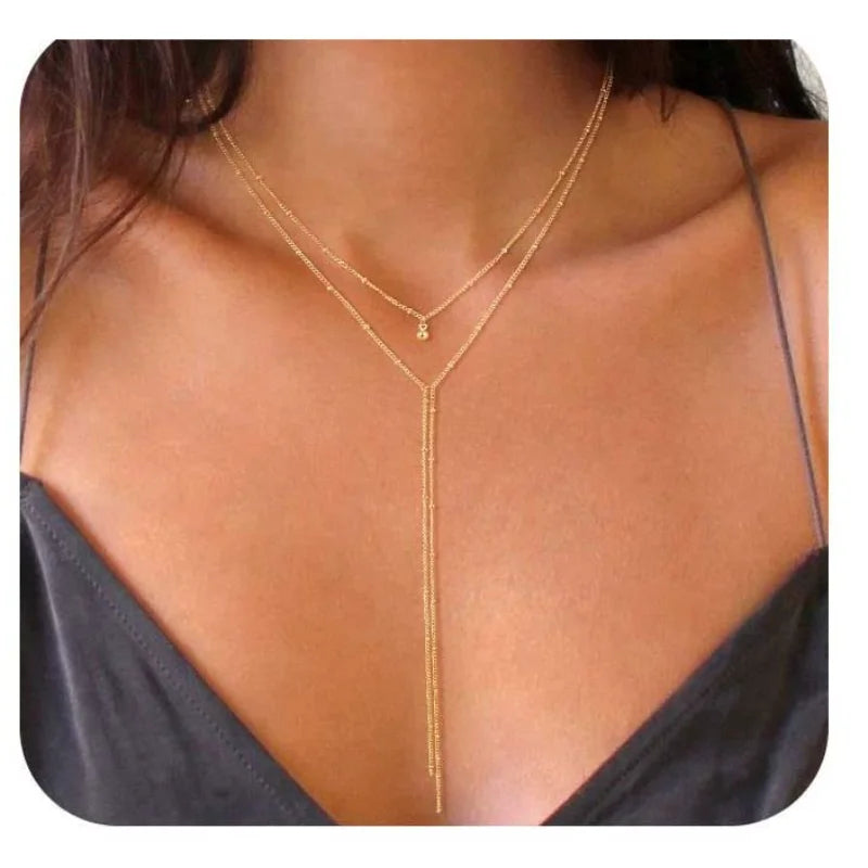 Lariat Gold Necklace for Women Teen Girls Mom, Dainty Long Necklace 14k Gold Plated STAINLESS STEEL Y-Shaped Pendant Necklace