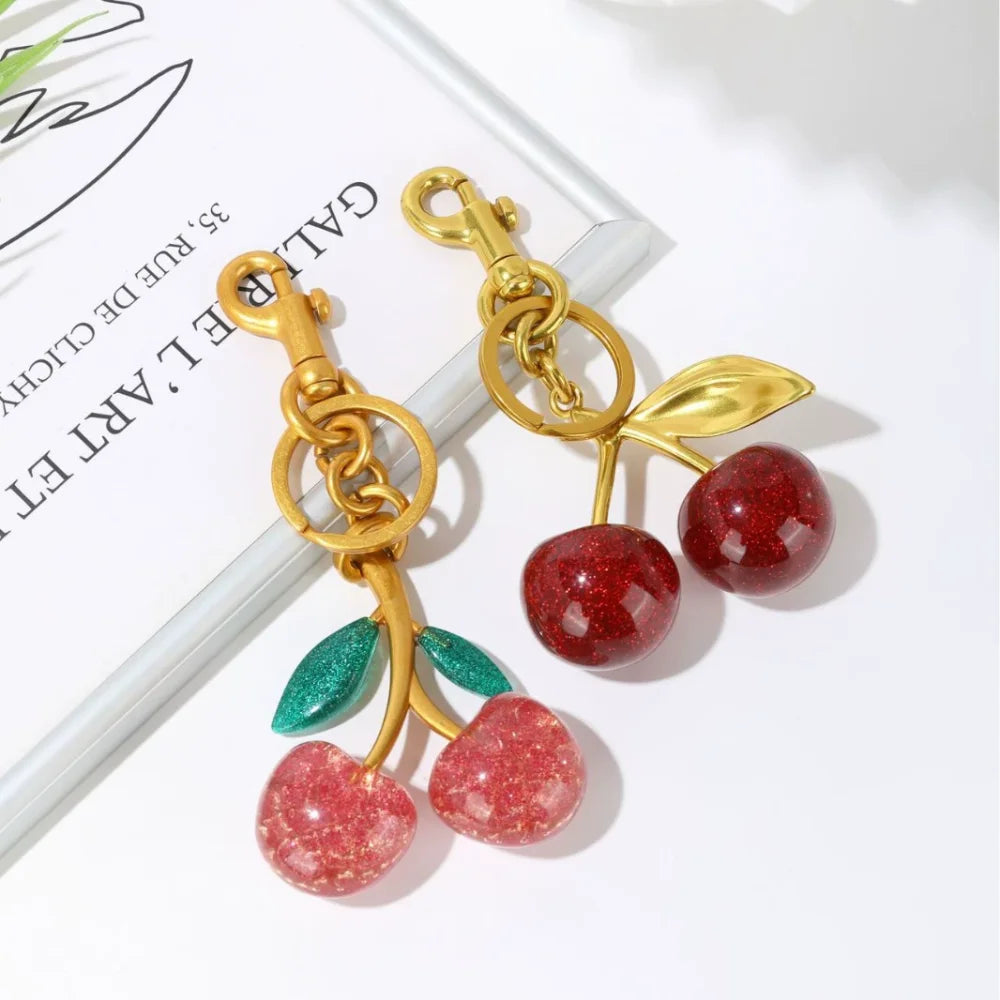 Trendy Red Cherry Pendant Keychain for Women Cute Bag Decorations Multifunctional Jewelry Car Key Accessories Charm Keyring G