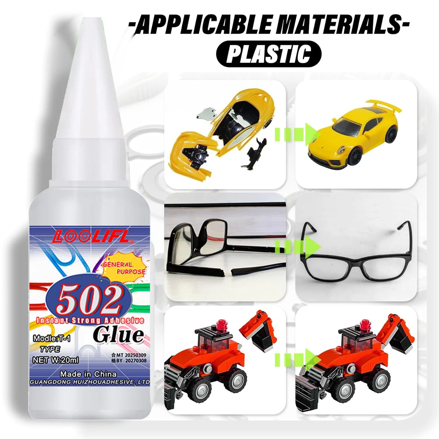 502 Super Strong Quick-Drying Adhesive, Professionally Used for Daily Repair of Toy Plastics, Is White, Transparent and Odorl