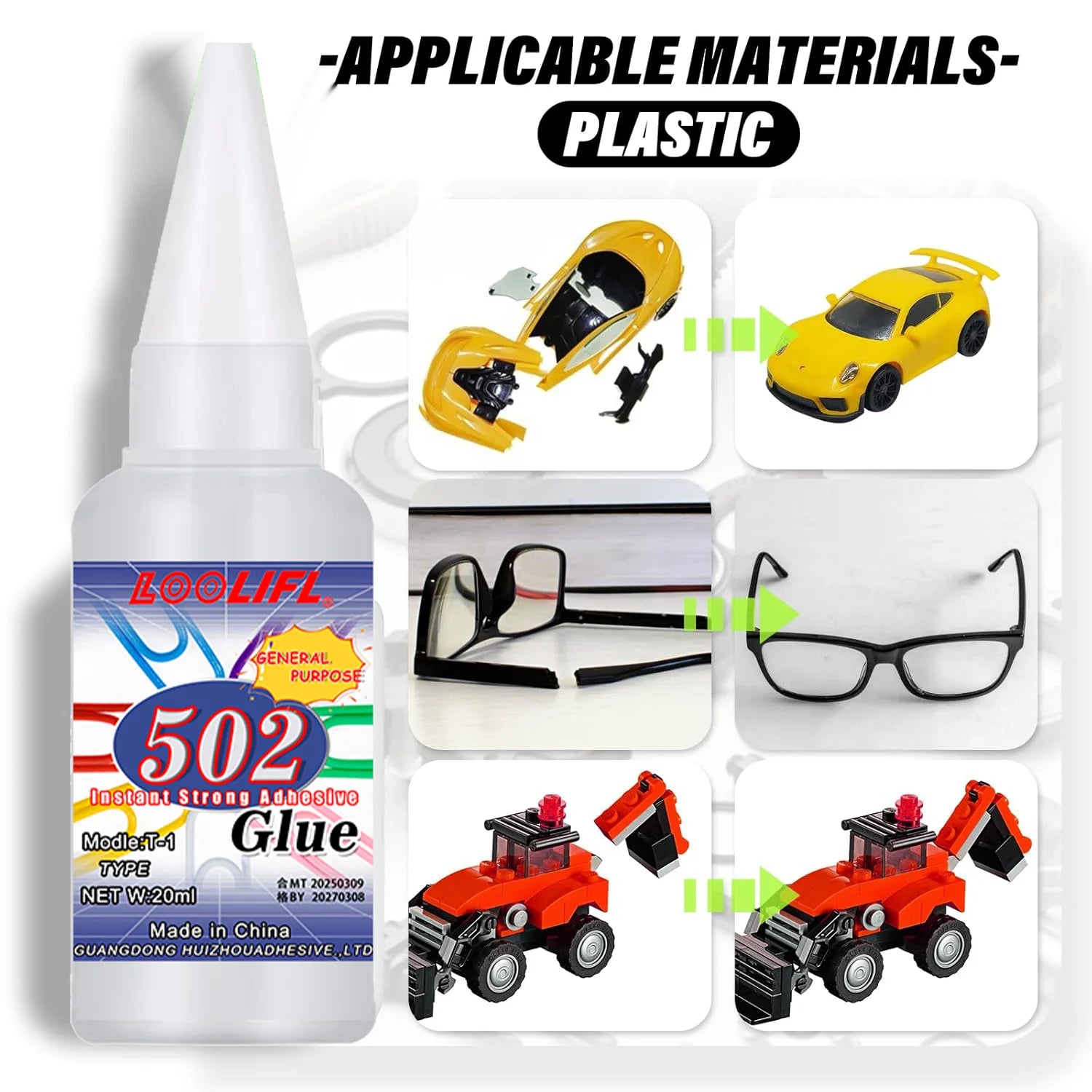 502 Super Strong Quick-Drying Adhesive, Professionally Used for Daily Repair of Toy Plastics, Is White, Transparent and Odorl