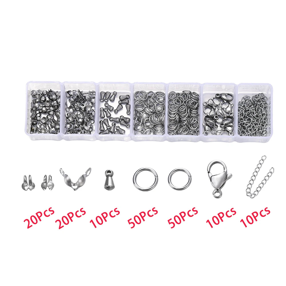 1Box Stainless Steel Lobster Clasps Open Jump Rings Crimp Beads Caps Set For Diy Bracelet Necklace Jewelry Making Making Kits