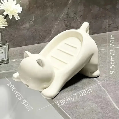 Cute Cartoon Cat Soap Dish with Drainage Plastic Holder for Bathroom Ideal for Soap and Sponges Storage Soap Holde Decorative