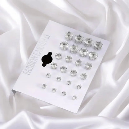 12 Pairs Six Claw Zircon Earrings Set Geometric White Shiny Crystal Wedding Stud Earrings Set for Women Men Jewelry Accessori