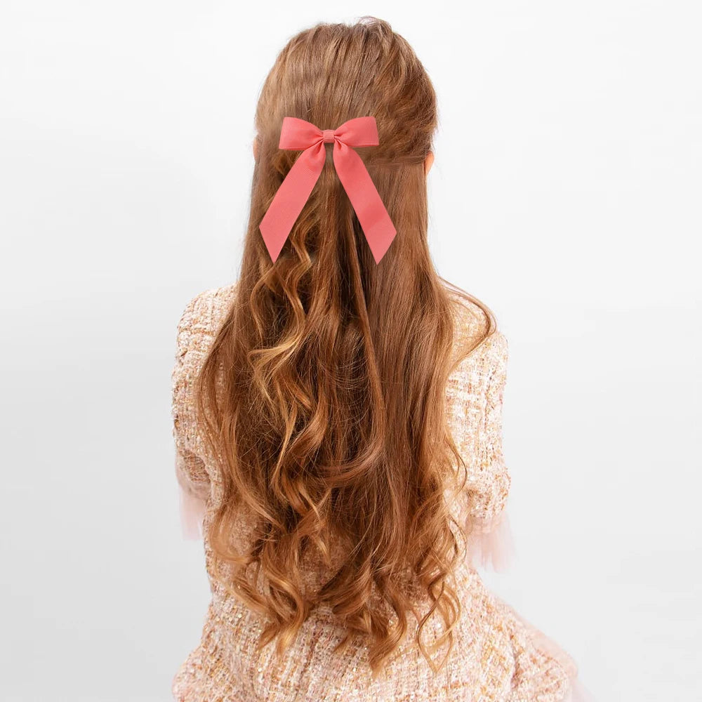 1PC Solid Color Ribbon Pigtail Hair Bows Elastic Hair Bands Holders Ties Hair Accessories for Baby Girls Infants Toddler