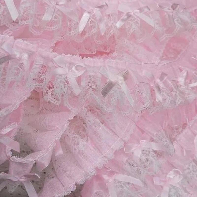 1Yard Pink Ruffle Wave Bow Embroidery Lace Fabric Trim DIY Clothing Wedding Home Gift Decoration Handmade Sewing Crafts Suppl