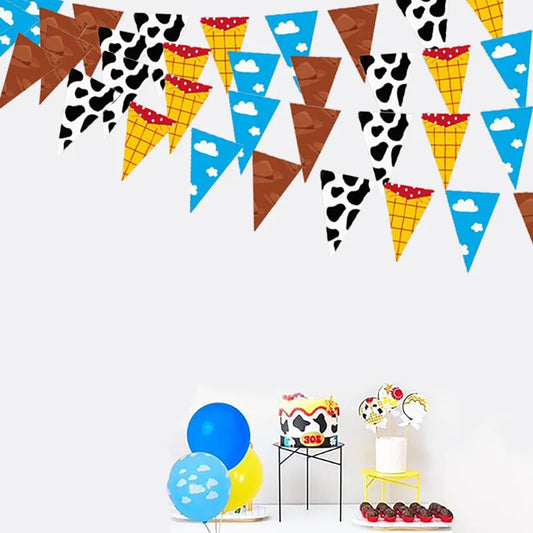 Blue Sky White Clouds cows Banner Party Decorations Story Inspired String Flags Hanging Decorations for Birthday Baby Shower