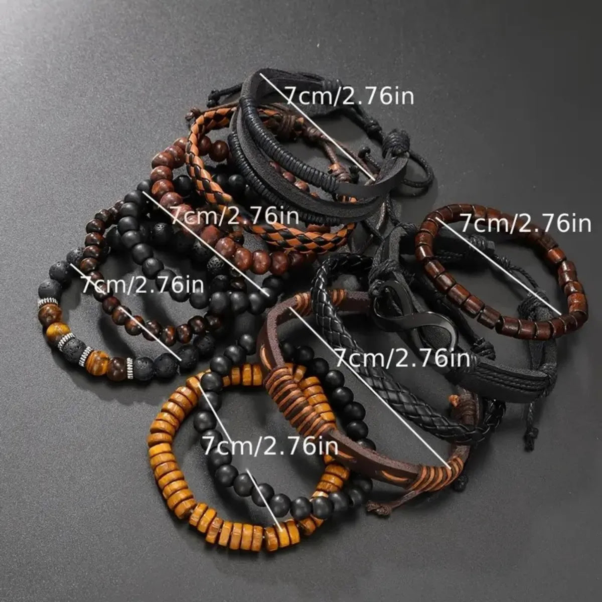 12 Pieces Vintage Woven Faux Leather Tiger's Eye & Moonstone Bead Bracelet Set for Casual Party Fashion Accessories (Box Not 