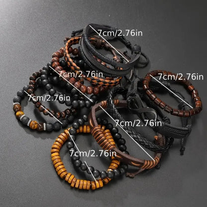 12 Pieces Vintage Woven Faux Leather Tiger's Eye & Moonstone Bead Bracelet Set for Casual Party Fashion Accessories (Box Not 