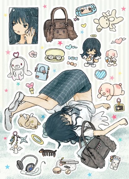 Vintage-Toned Girl Sticker Collection | Nostalgic Aesthetic Decals for Journaling, Scrapbooking & DIY Crafts - Blue (Style 04