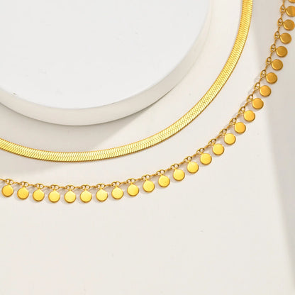 Anklet Set Layered for Women 18K Gold Plated Stainless Steel Flat Snake Chain Round Disk Waterproof Jewelry