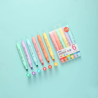 6Pcs/set Pastel Color Macaron Highlighter Pen Marker Pens Fluorescent Pen Drawing Highlighters Cute Stationery School Supplie