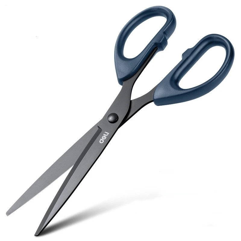 DELI Professional Office Scissors 180mm Heavy Duty Scissors with Black Blade Sharp Stainless Steel Cutting Tool for Paper Cra