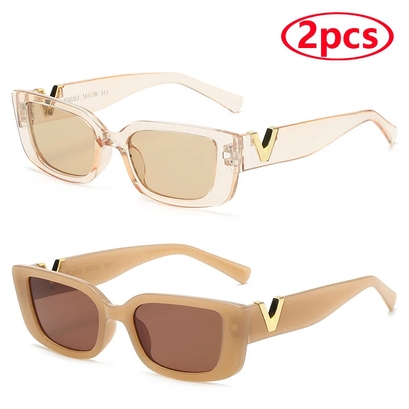 Fashion Rectangle Sunglasses Women Vintage Small Frame Sun Glasses Ladies Classic Black Square Eyeglasses Oculos - 2 brown