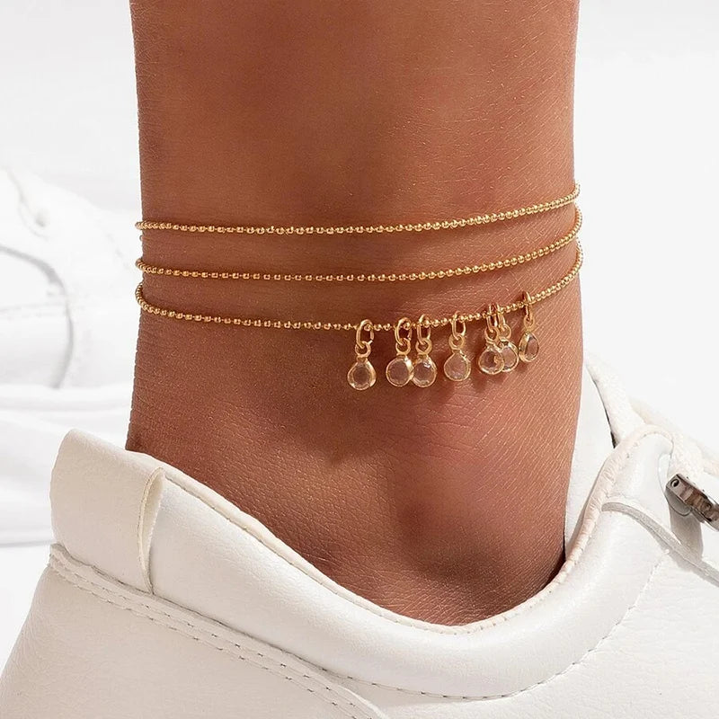 Boho Anklet Foot Colorful Beads Chain Summer Bracelet Heart Pendant Charm Anklet Sandals Barefoot Beach Foot Bridal Jewelry J