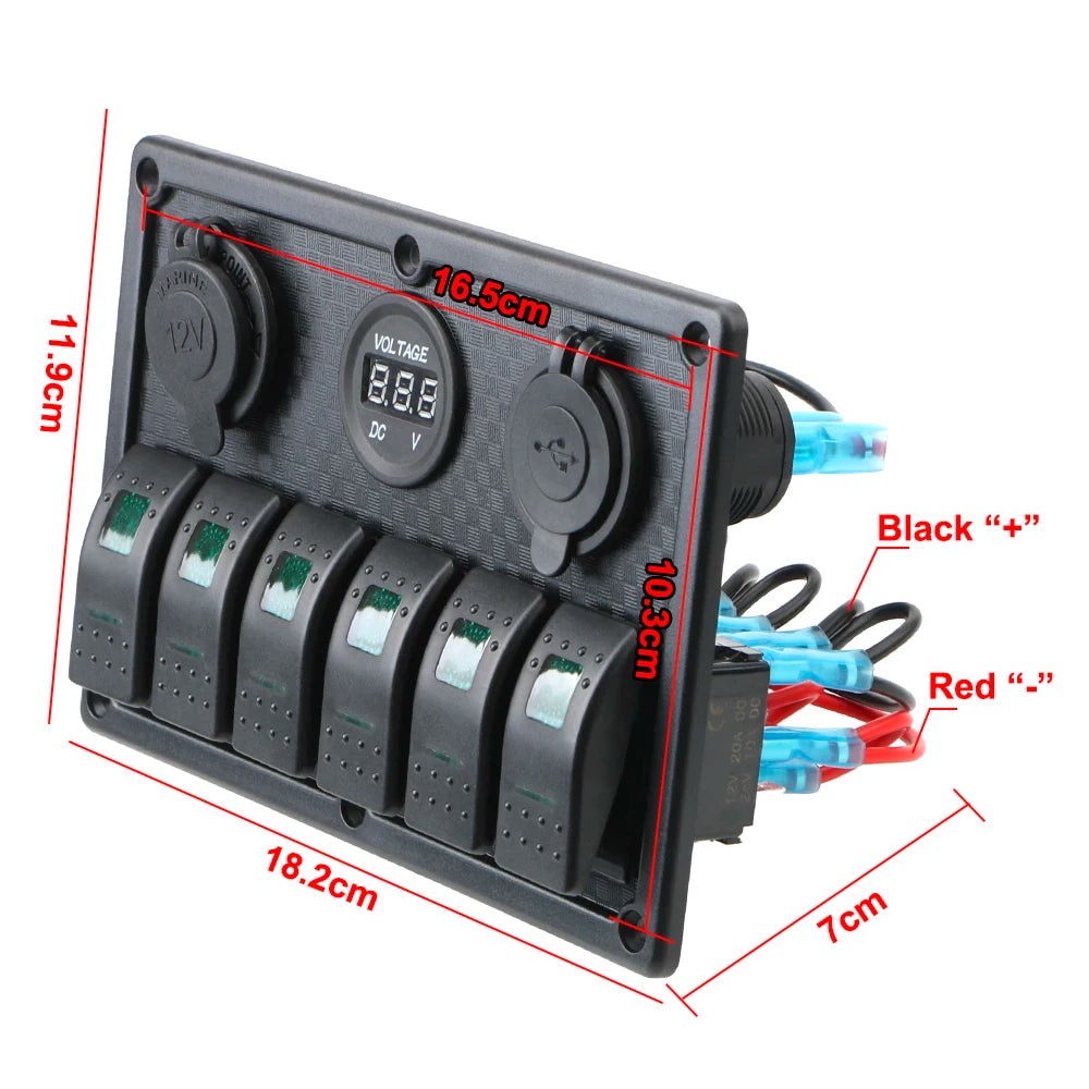24V 12V 6 Buttons Switch Panel With Digital Voltmeter Tester USB Chargers 3.0 Light Toggle Car Power Adapter Marine Boat Cara