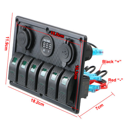 24V 12V 6 Buttons Switch Panel With Digital Voltmeter Tester USB Chargers 3.0 Light Toggle Car Power Adapter Marine Boat Cara