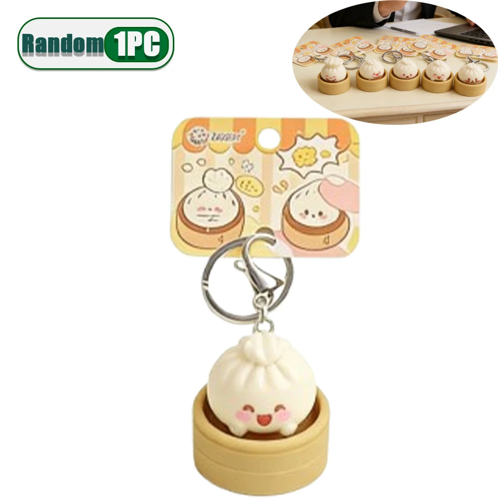1-8PCS Cute Steamed Bun Squeeze Keychain Realistic Dimsum Design Soft Slow Rebound Decompression Fidget Stress Relief Toy - R