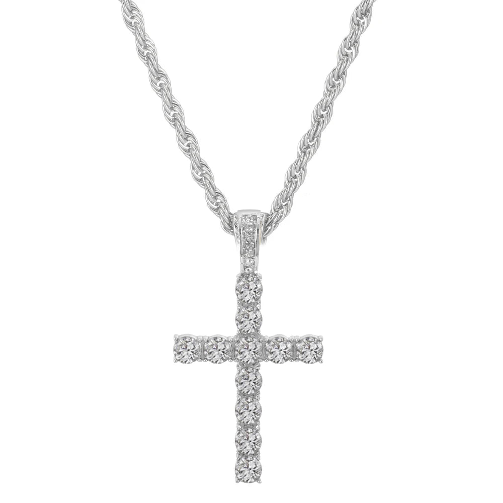 Men Women Hip Hop Cross Pendant Necklace With 4mm Zircon Tennis Chain Iced Out Exquisite Bling Jewelry Fashion Trendy Creativ