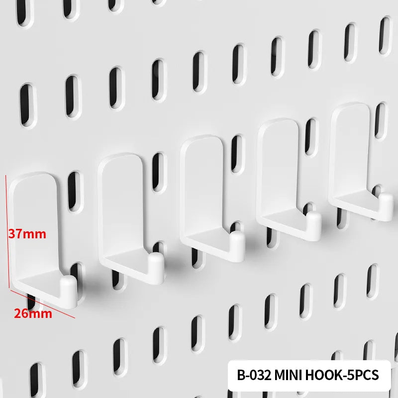 Home Office Pegboard Wall Storage Panel, PP Plastic Hole Board with Multi Hooks Shelf for Study Desk Stationery, Black White