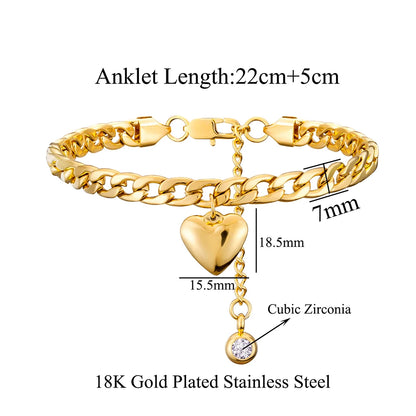 Anklet For Women Gold Color Stainless Steel Cuban Link Ankle Bracelets Summer 2024 Fashion Leg Chain Beach Foot Jewelry Anckl