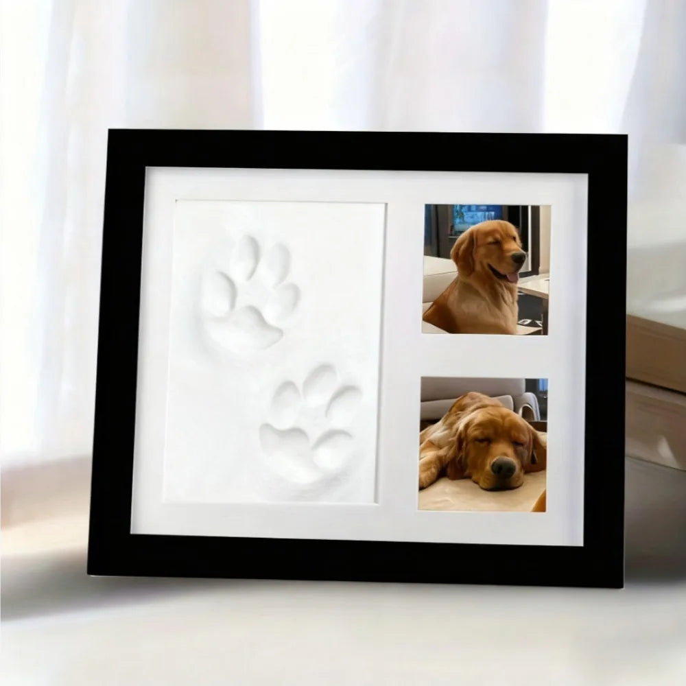 1pcs DIY Pet Paw Print Memorial Set - Clay Mold & Photo Frame, Souvenir Kit for Dogs & Cats, Perfect Pet Memorial Gift - Blac